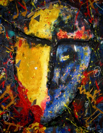 Cavaliere 01 - Olio e acrilico su tela, gesso e specchi